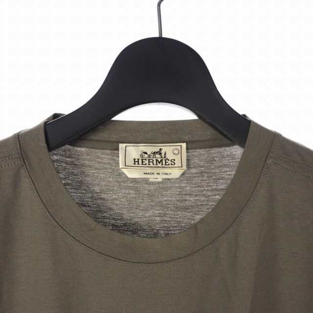 中古】エルメス HERMES Tシャツ カットソー 胸ポケット 丸首 XL カーキ