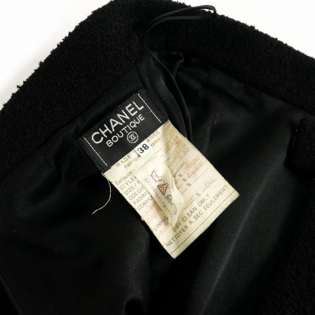 【中古】シャネル CHANEL 金ボタン ツイード ひざ丈 スカート 38 黒 ブラック レディース 中古】シャネル CHANEL 金ボタン ツイード ひざ丈 スカート 38 黒