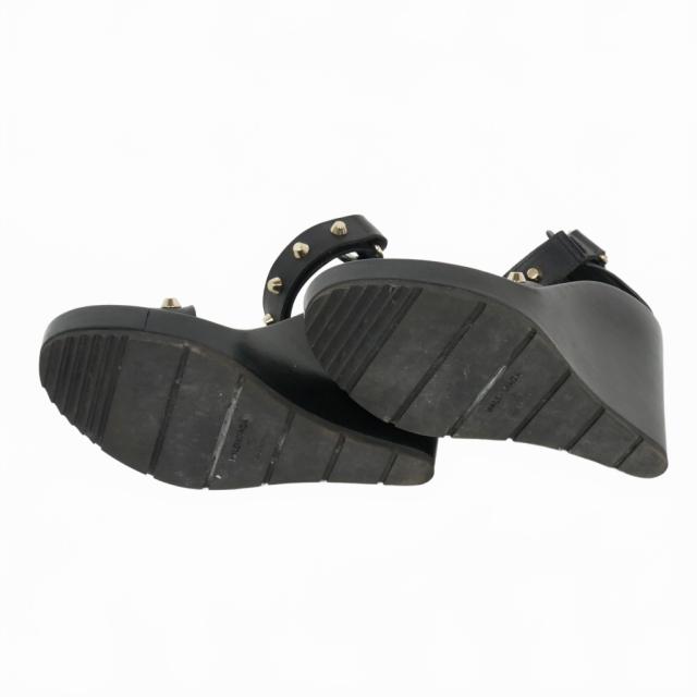 【中古】バレンシアガ BALENCIAGA ストラップ スタッズ ウェッジ レザーサンダル 38 25.0cm 黒 ブラック レディース