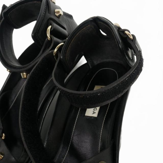 【中古】バレンシアガ BALENCIAGA ストラップ スタッズ ウェッジ レザーサンダル 38 25.0cm 黒 ブラック レディース