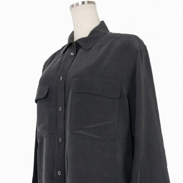 シャツ/ブラウス(長袖/七分)美品 エキプモン シルクシャツ 黒 ブラック XS