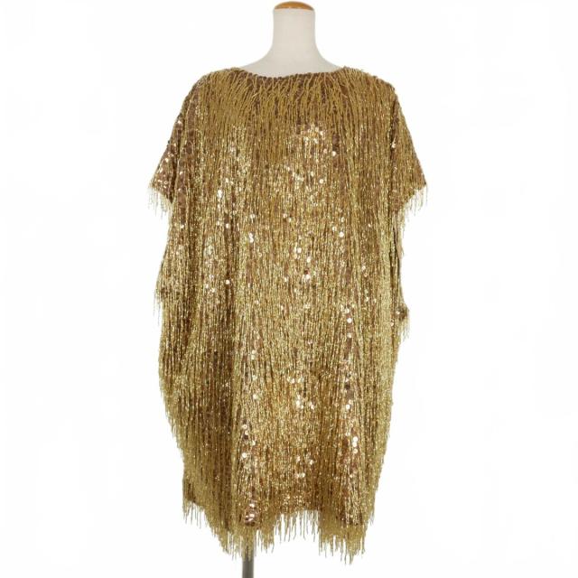 【中古】メゾンマルジェラ 1 Maison Margiela 1 22SS 総ビーズ スパンコール 半袖ワンピース ドレス 40 ゴールド