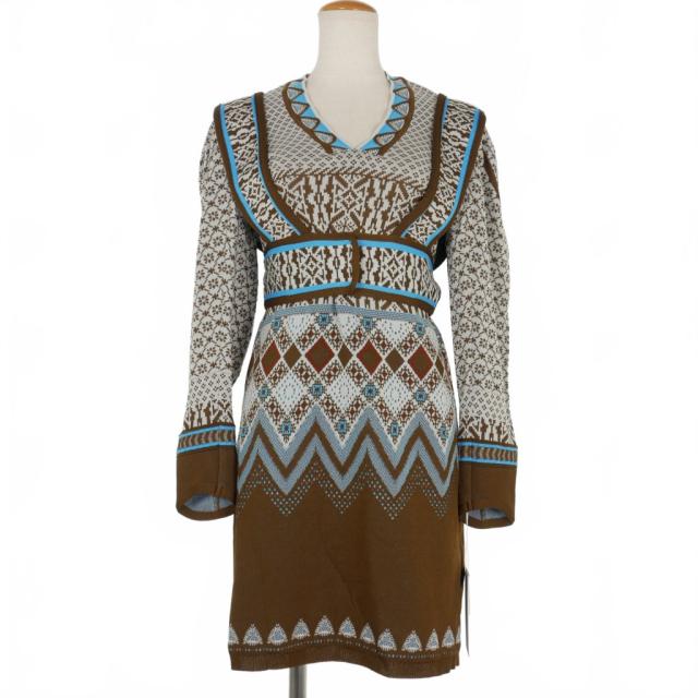 【中古】未使用品 マメクロゴウチ Mame Kurogouchi 22AW フェアアイル ニット ドレス ワンピース チュニック 総柄 1