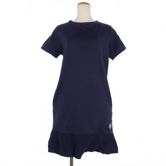 【中古】モンクレール MONCLER ABITO CORTO 半袖ワンピース 裾フリル ひざ丈 S 紺 ネイビー C10938557900 8098W