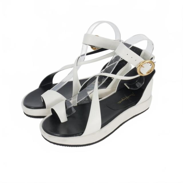 【中古】マメクロゴウチ  Mame Kurogouchi 22SS Curved Line Ankle レザー フラット サンダル アンクルストラップ