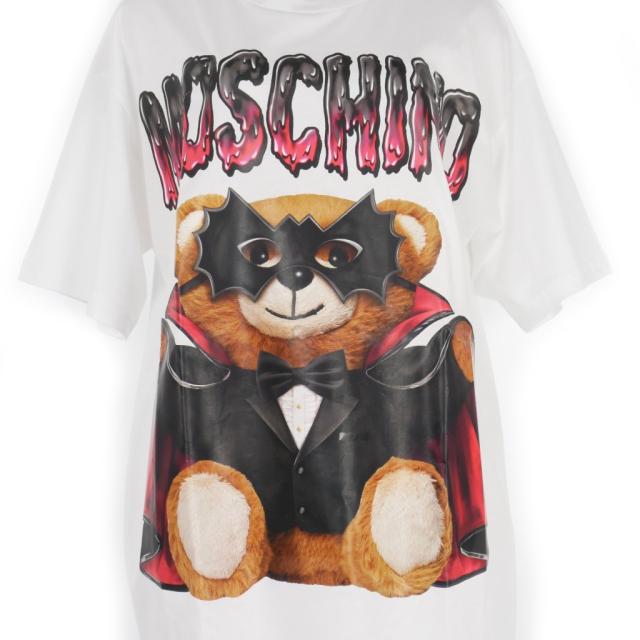 【中古】未使用品 モスキーノ MOSCHINO バッド テディベア プリント オーバーサイズ Tシャツ カットソー 半袖 S 白_2
