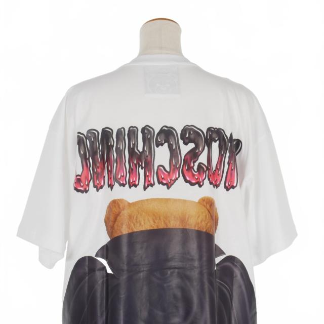 【中古】未使用品 モスキーノ MOSCHINO バッド テディベア プリント オーバーサイズ Tシャツ カットソー 半袖 S 白_3