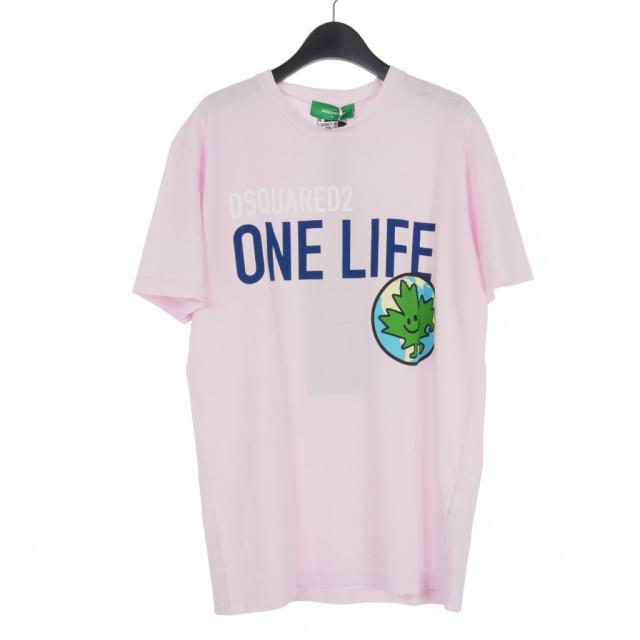 【中古】ディースクエアード DSQUARED2 22SS ONE LIFE ONE PLANET プリント Tシャツ カットソー 半袖 L ピンクの通販は 8,500円
