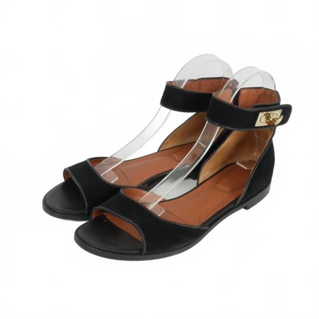 【中古】ジバンシィ GIVENCHY ゴールド金具 フラットシューズ ストラップ サンダル 黒 ブラック レディースの通販は 5,850円