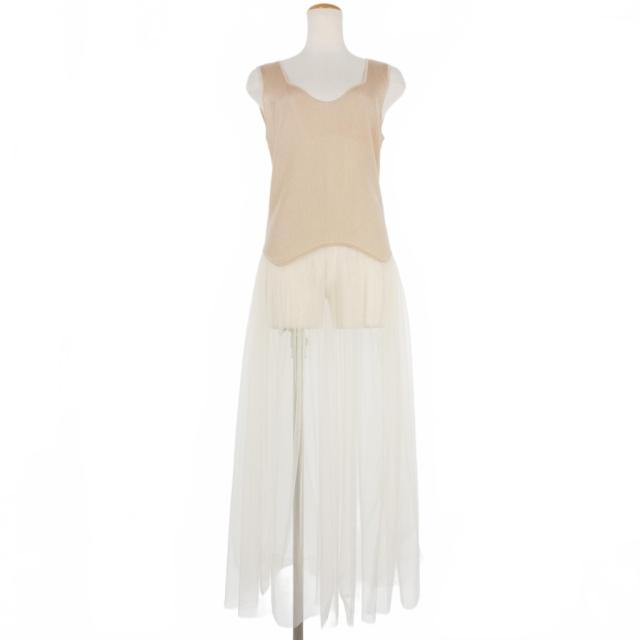 【中古】チカキサダ Chika Kisada 24SS タンクトップ ワンピース ラメ ニットドレス チュール切替 1 ベージュ