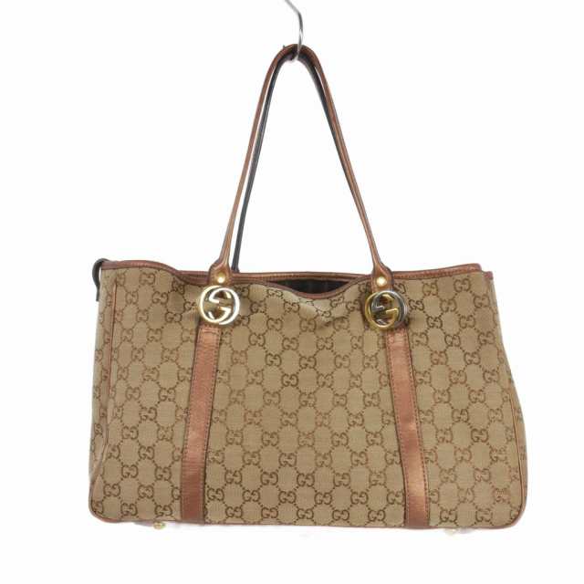 【中古】グッチ GUCCI GGツインズ トートバッグ キャンバス ブロンズ 茶 232957 レディース