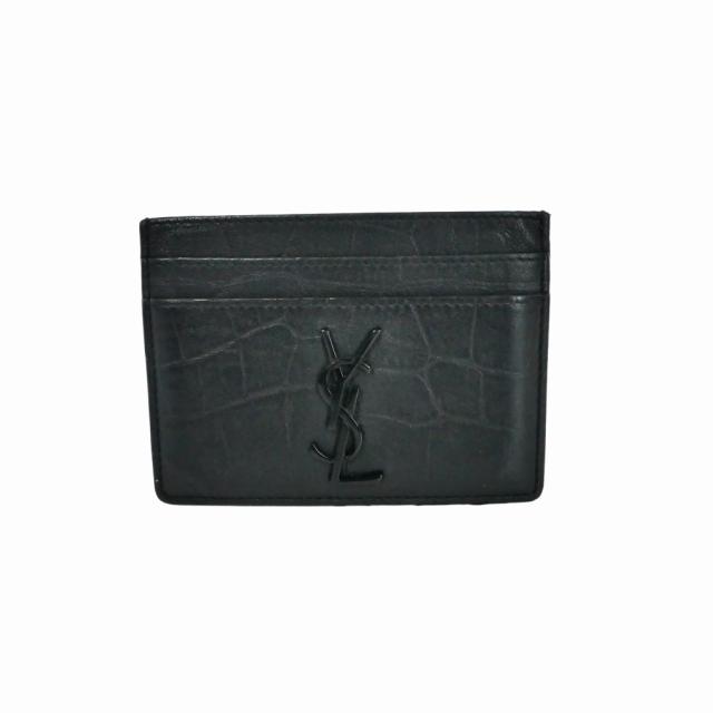 【中古】イヴサンローラン YVES SAINT LAURENT カードケース レザー ロゴ 黒 ブラック 485631 メンズ レディース