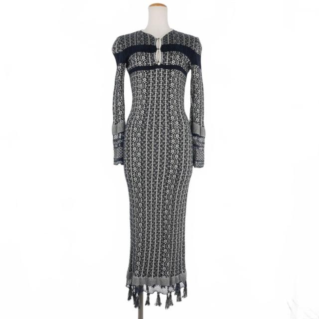 【中古】マメクロゴウチ  Mame Kurogouchi 20SS リブジャガード ニット ドレス ワンピース 1 紺の通販は 20,646円