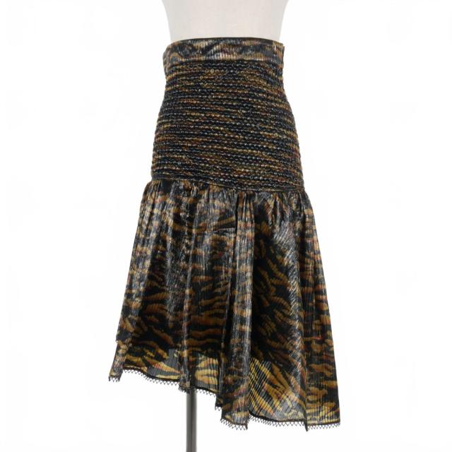 【中古】ルイヴィトン LOUIS VUITTON 21AW ハイウエスト ナイロン スカート アシンメトリー レオパード柄 36 黒