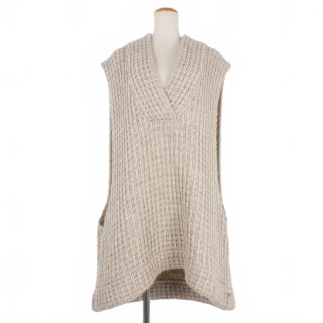 【中古】メゾンマルジェラ MM6 Maison Margiela 22AW ワッフル ノースリーブ ニット ベスト セーター S ベージュ