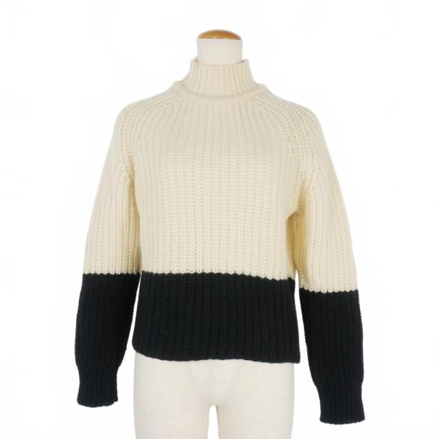 【中古】メゾンキツネ MAISON KITSUNE 切替ニット セーター ハイネック M 白 黒 ホワイト ブラック KWM-1578