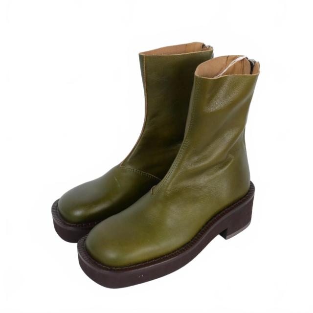 【中古】メゾンマルジェラ MM6 22AW サイドジップ アンクルブーツ ショートブーツ レザー スクエアトゥ 35 緑