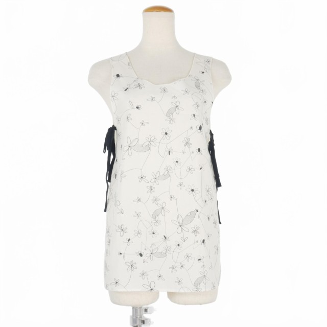 【中古】サラ ランツィ SARA LANZI 23SS 花柄 プリント ノースリーブ シャツ XS 白 ホワイト レディースの通販は