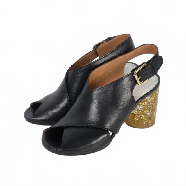 【中古】メゾンマルジェラ Maison Margiela ラメ クリアヒール ストラップ サンダル 36.5 黒 ブラック レディースの通販は