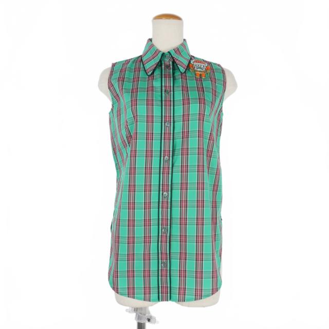【中古】ヌメロヴェントゥーノ N°21 チェック ノースリーブシャツ ビジュー 36 グリーン 緑 レディース