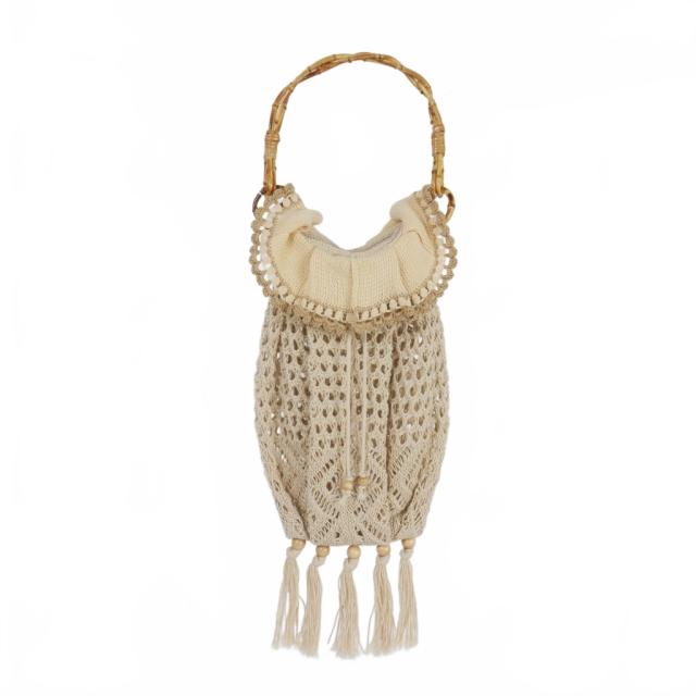 【中古】マメクロゴウチ  Mame Kurogouchi レース ネット ニット ハンドバッグ かぎ編み ベージュ MM18SS-AC310