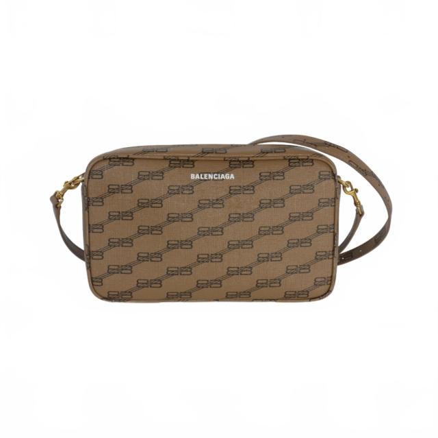 バレンシアガ BALENCIAGA BB モノグラム シグネチャー ミディアム カメラバッグ ショルダーバッグ PVC グレーブラウン ダークブラウン 702723 ユニセックス 中古