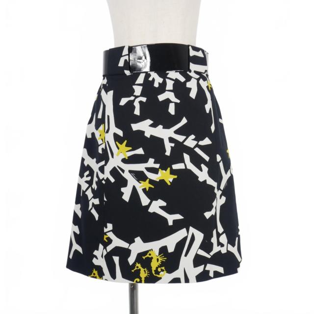 【中古】グッチ GUCCI 2008 クルーズ 08ss ハイウエスト 台形スカート ひざ丈 グラフィック 40 黒 ブラック
