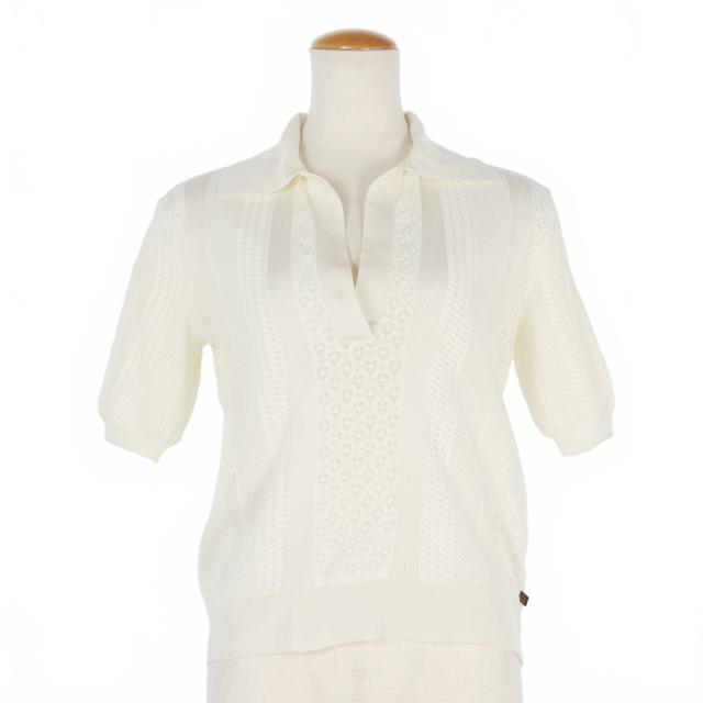 【中古】ルイヴィトン LOUIS VUITTON クロップドニット ポロシャツ スキッパーネック 半袖 XS 白 ホワイト RW182W HVD