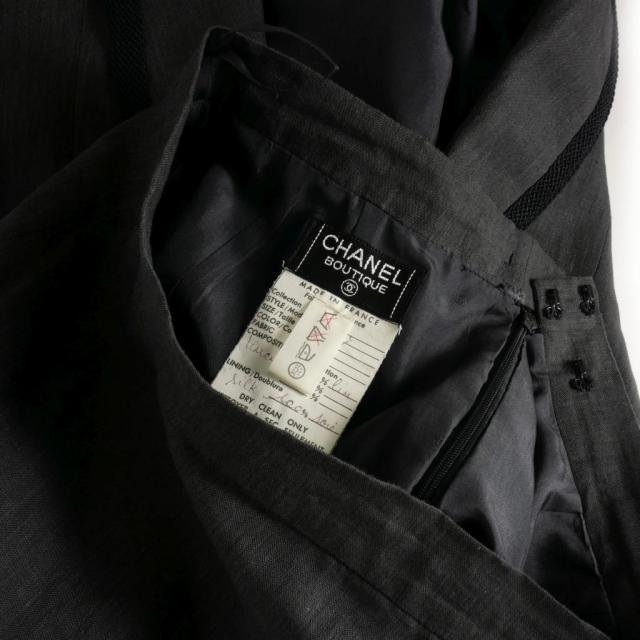 CHANEL シャネル スーツリネンパイピングジャケットスカート