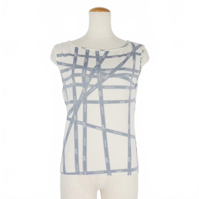 【中古】エルメス HERMES マルジェラ期 リボン ノースリーブ カットソー タンクトップ SM 白 青 ホワイト ブルー