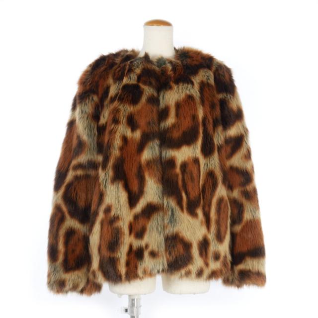 【中古】ドリスヴァンノッテン DRIES VAN NOTEN レオパード フェイクファー ジャケット ノーカラー 36 ベージュ