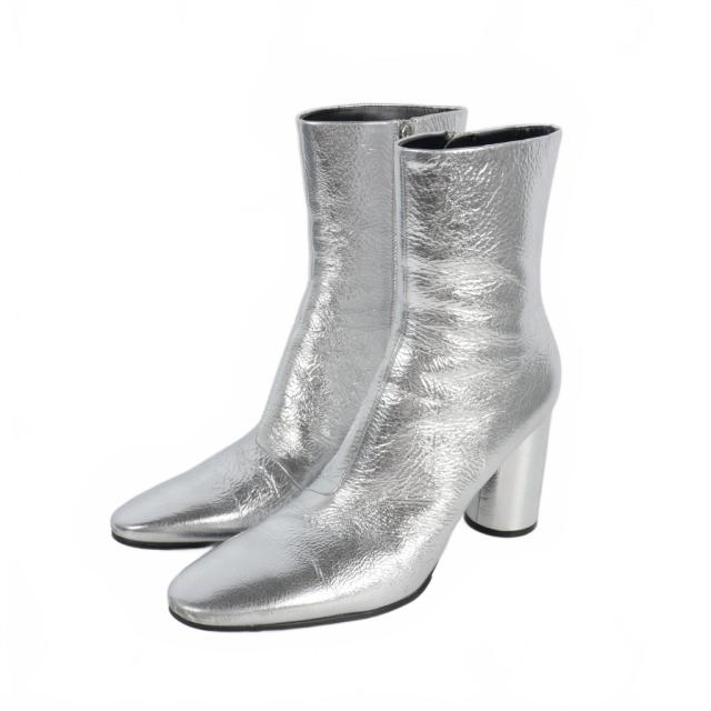 【中古】バレンシアガ BALENCIAGA ヒール レザー ショートブーツ サイドジップ 37 シルバー レディース