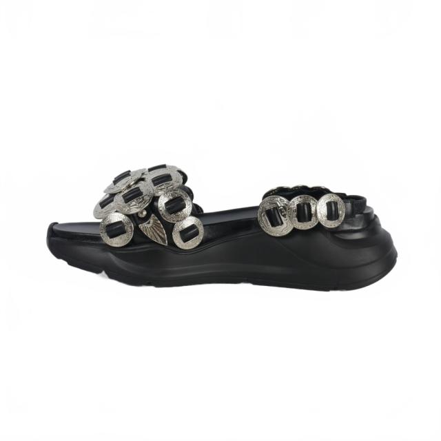 中古】トーガ TOGA 3連コンチョベルト メタルサンダル 38 黒 ブラック