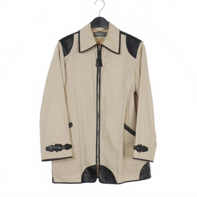 【フェラガモ】ニットジャケット　ジップアップ　レザーパイピング フェラガモ】ニットジャケット ジップアップ レザーパイピング