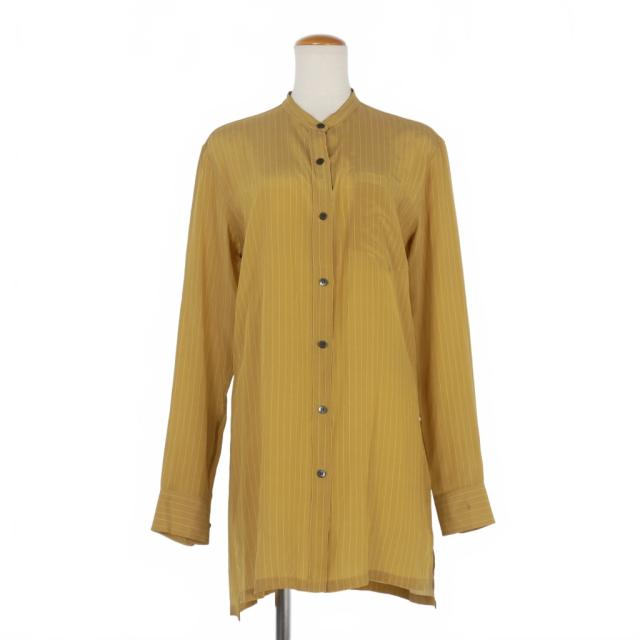 【中古】ドリスヴァンノッテン DRIES VAN NOTEN 20SS バンドカラー シルク ストライプ シャツ 長袖 34 ベージュ