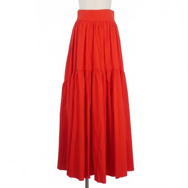 【中古】メッキ MEKKI ティアード ギャザー ロングスカート 38 赤 レッド レディース