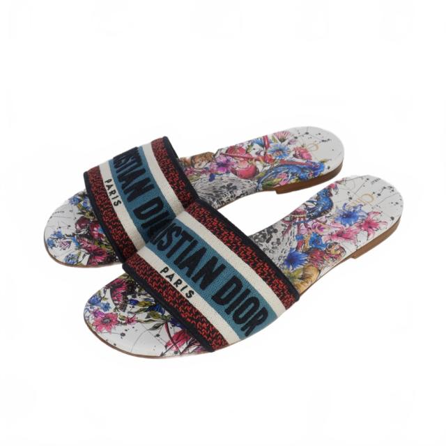 【中古】クリスチャンディオール Christian Dior Dway エンブロイダリー ロゴ ミュール フラットサンダル 35