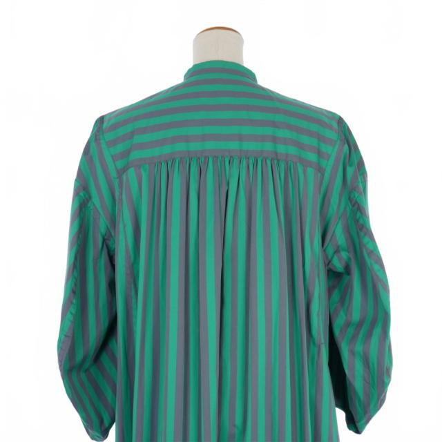【中古】ジルサンダー JIL SANDER 2022 リゾートコレクション シャツワンピース バルーンスリーブ ストライプ 36 緑 中古】ジルサンダー JIL SANDER 2022 リゾートコレクション シャツ