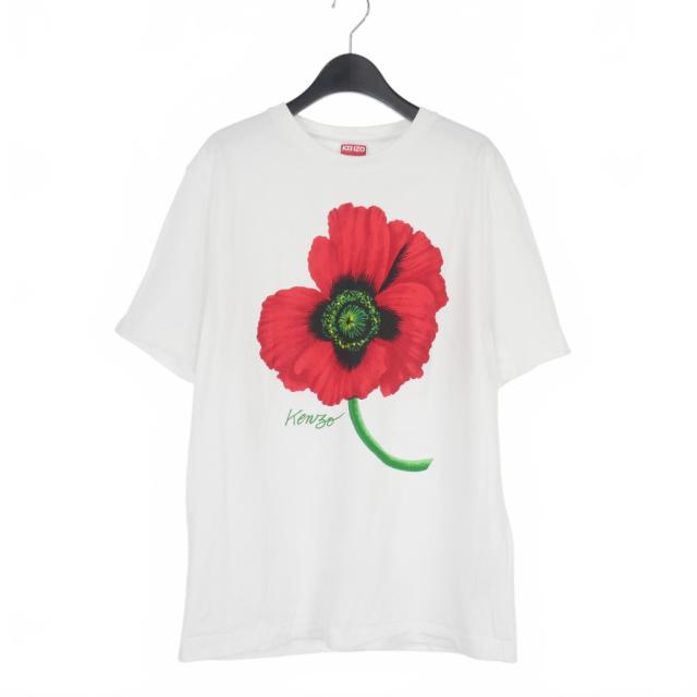 【中古】ケンゾー KENZO S/S POPPY Tee ポピー フラワー プリント Tシャツ カットソー 半袖 M 白 ホワイト
