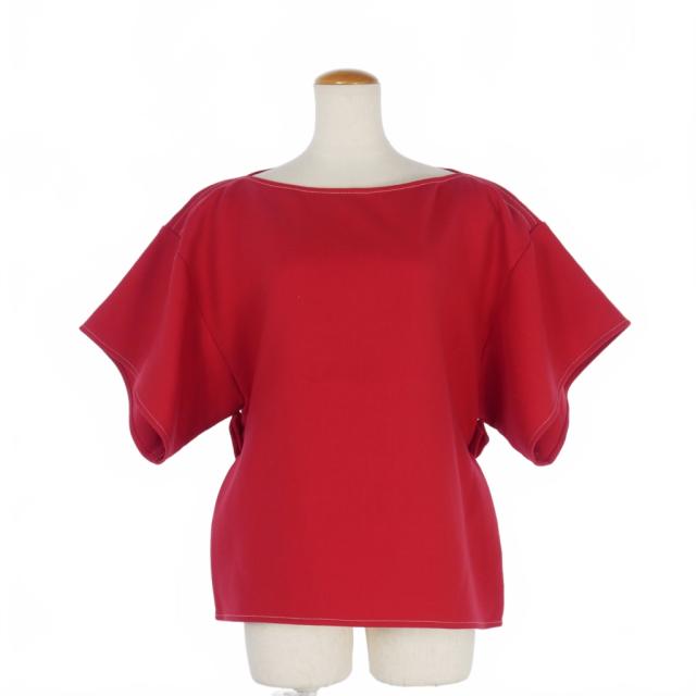 【中古】メゾンマルジェラ MM6 ボートネック ベルテッド プルオーバー シャツ トップス ワイドスリーブ 半袖 36 赤