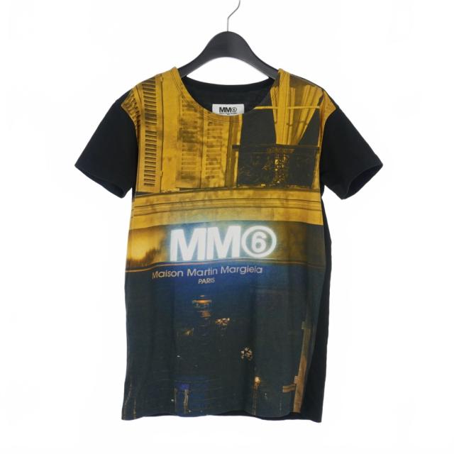 【中古】エムエムシックス メゾンマルジェラ MM6 Maison Margiela 14AW 転写 プリント Tシャツ カットソー 半袖 S 黒