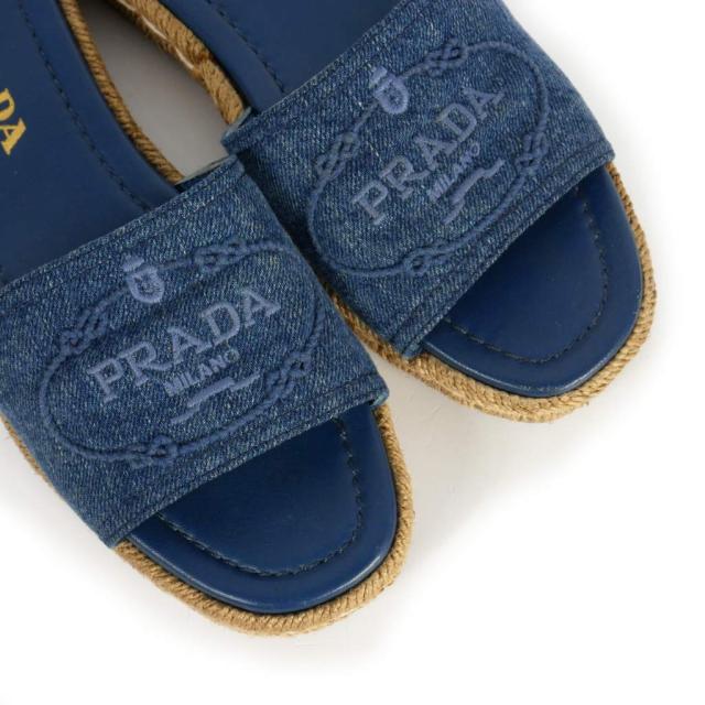 中古】プラダ PRADA デニム ロゴ刺繍 エスパドリーユ サンダル