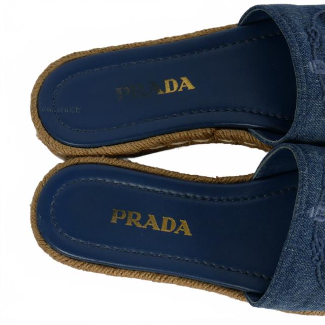 【中古】プラダ PRADA デニム ロゴ刺繍 エスパドリーユ サンダル スリッポン 35.5 インディゴ レディース 中古】プラダ PRADA デニム ロゴ刺繍 エスパドリーユ サンダル