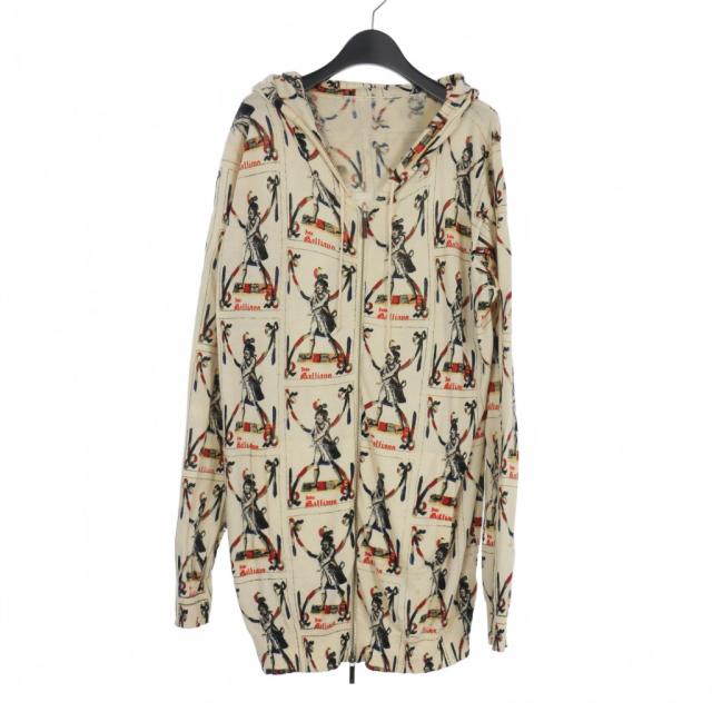 【中古】ジョンガリアーノ JOHN GALLIANO ナポレオン ニット パーカー 長袖 総柄  XL ベージュ 0072395 レディース