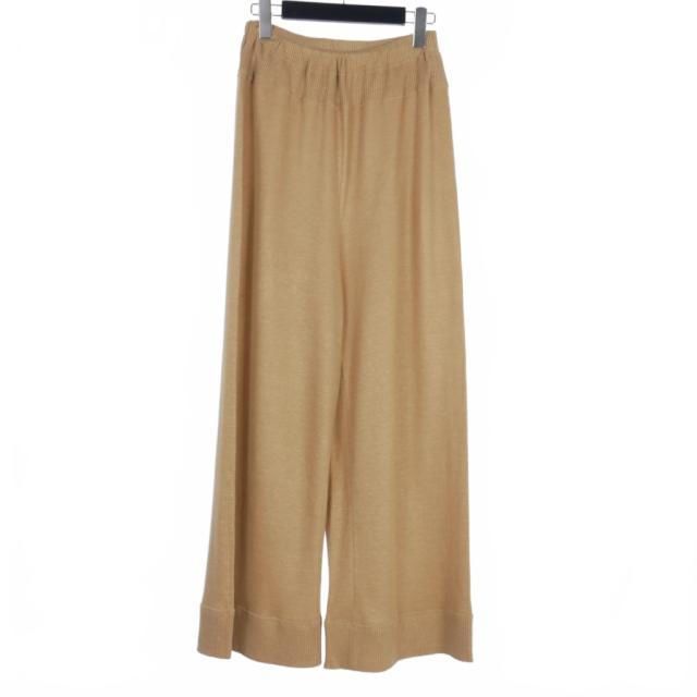 【中古】イッセイミヤケ ISSEY MIYAKE ペルマネンテ 80s リネン ニット ワイドパンツ M ベージュ レディース