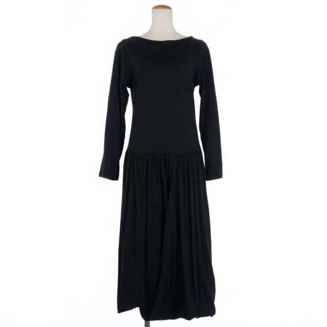 【中古】トリココムデギャルソン tricot COMME des GARCONS 80s〜90s カットソーワンピース ロング丈 フリル 長袖 黒