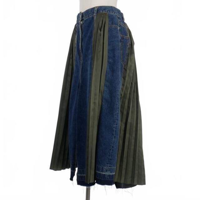 【中古】サカイ sacai 22SS ドッキングプリーツスカート レース 切替 スリット サイズ1 ブルー 青 22-06113 中古】サカイ sacai 22SS ドッキングプリーツスカート レース 切替