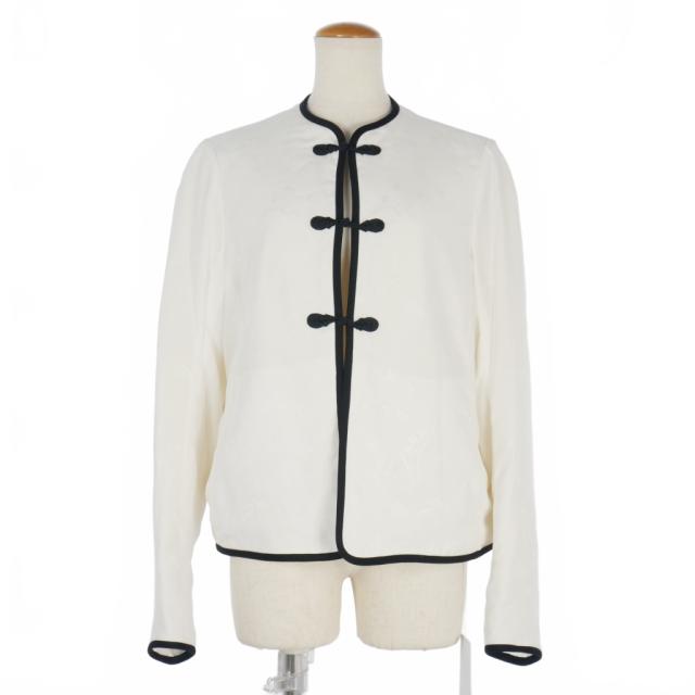 【中古】マメクロゴウチ  Mame Kurogouchi 25SS チャイナジャケット 花鳥柄 サイズ2 ホワイト 白 レディース