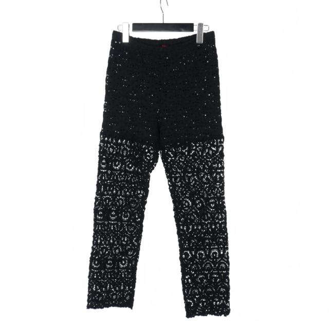 【中古】ハート Haat イッセイミヤケ レース切替パンツ テーパード 2 黒 ブラック レディース