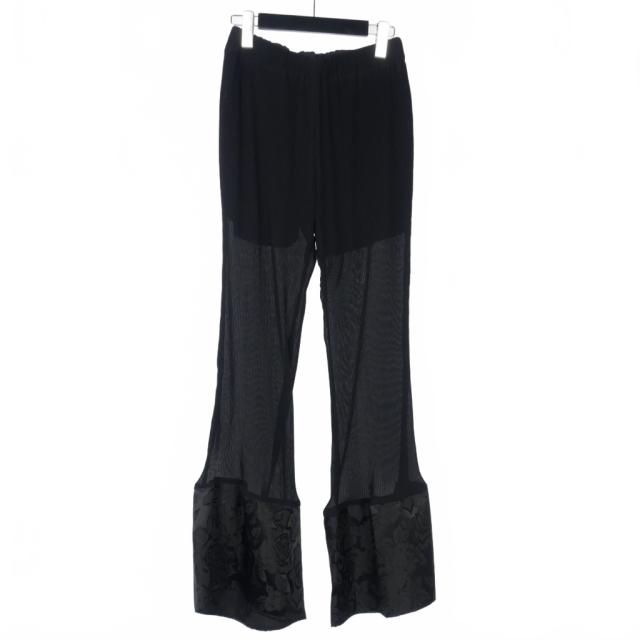 【中古】フミエタナカ FUMIE=TANAKA プリーツパンツ フレア シースルー フラワー刺繍 2 黒 ブラック レディース